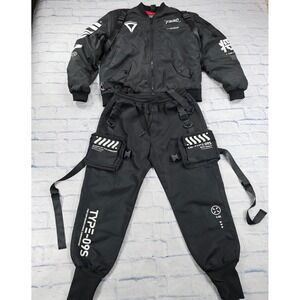 Fabric of the Universe Techwear Set Mens XL Black Bomber Jacket Cargo Joggers